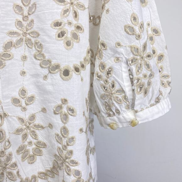 FEATHER BONE Anthropologie Medina White Eyelet Scalloped Blouse Boho Wmns Sz 12 - Picture 9 of 12
